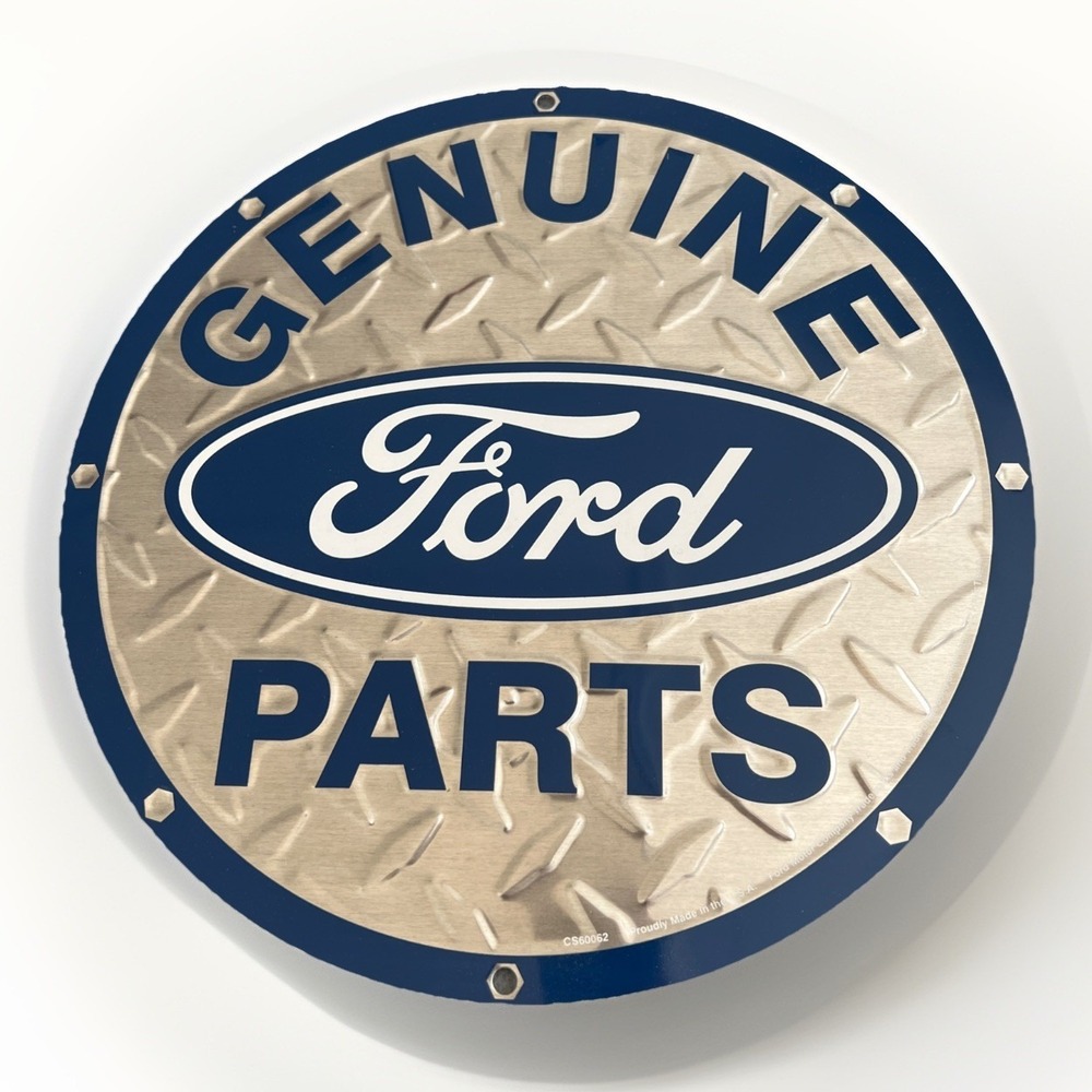 Ford GENUINE PARTS 12" Round Diamond Metal Tin Embossed Sign Logo‎ Garage EUC